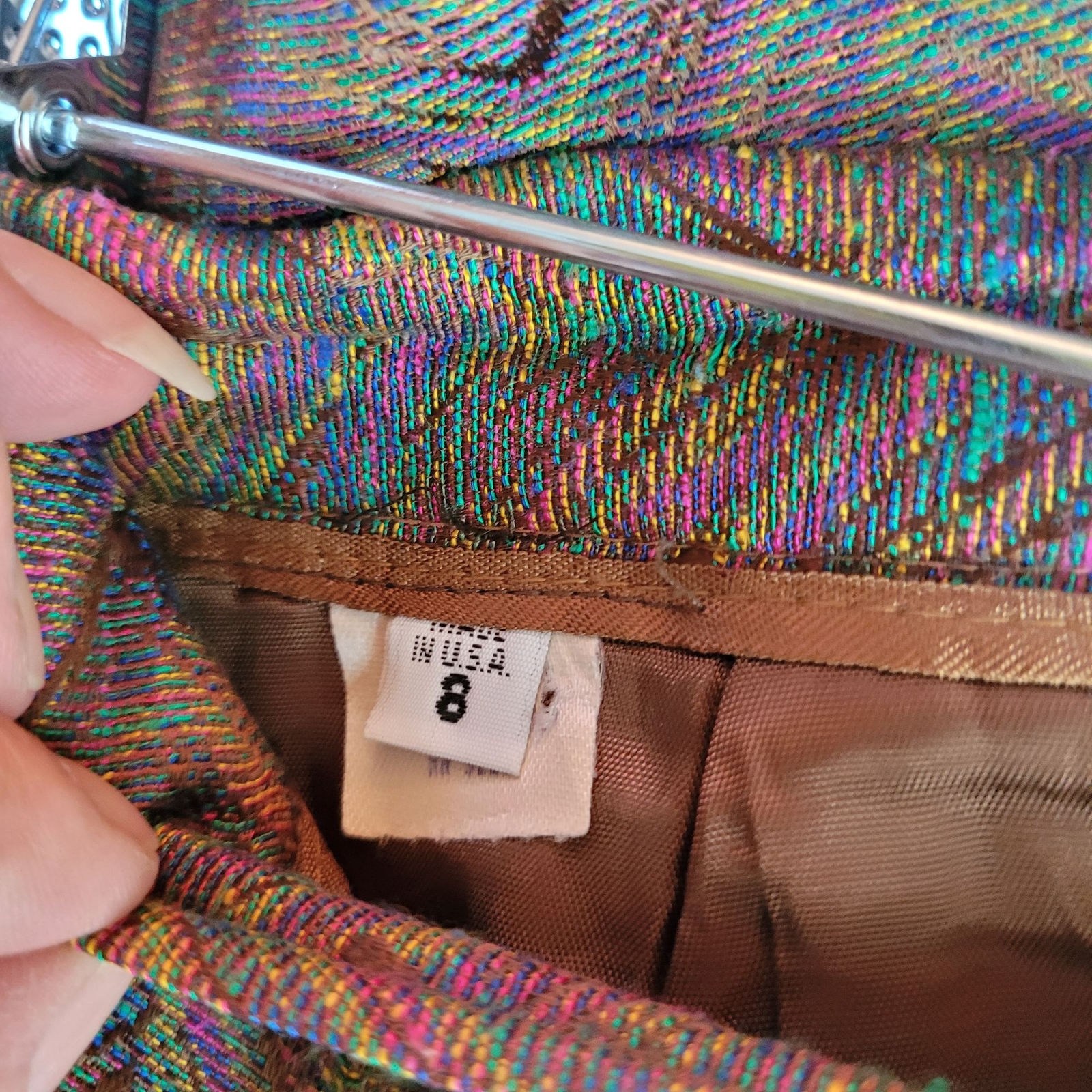 Womens 80’s Power Suit 8 Skirt Set Rainbow Chevron Psychedelic Twill Button