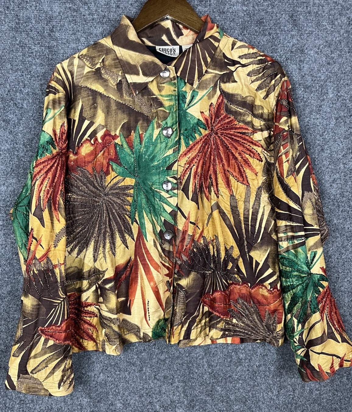 Vintage 2 Chico’s Design Silk Maui Blazer Jacket Embroidered Beaded Tropical