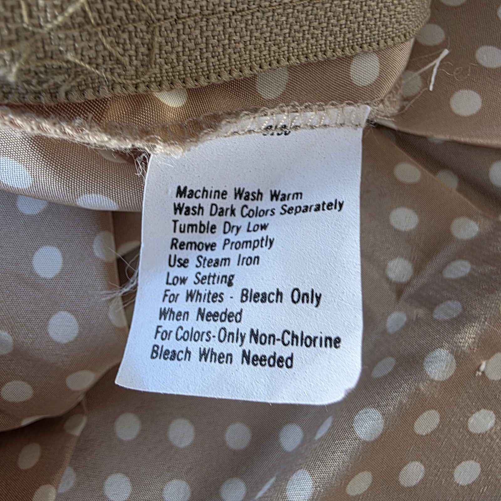 Vintage 80s Polka Dot Pleated Midi Skirt Tan Cream Russ Made USA ILGWU Size 10