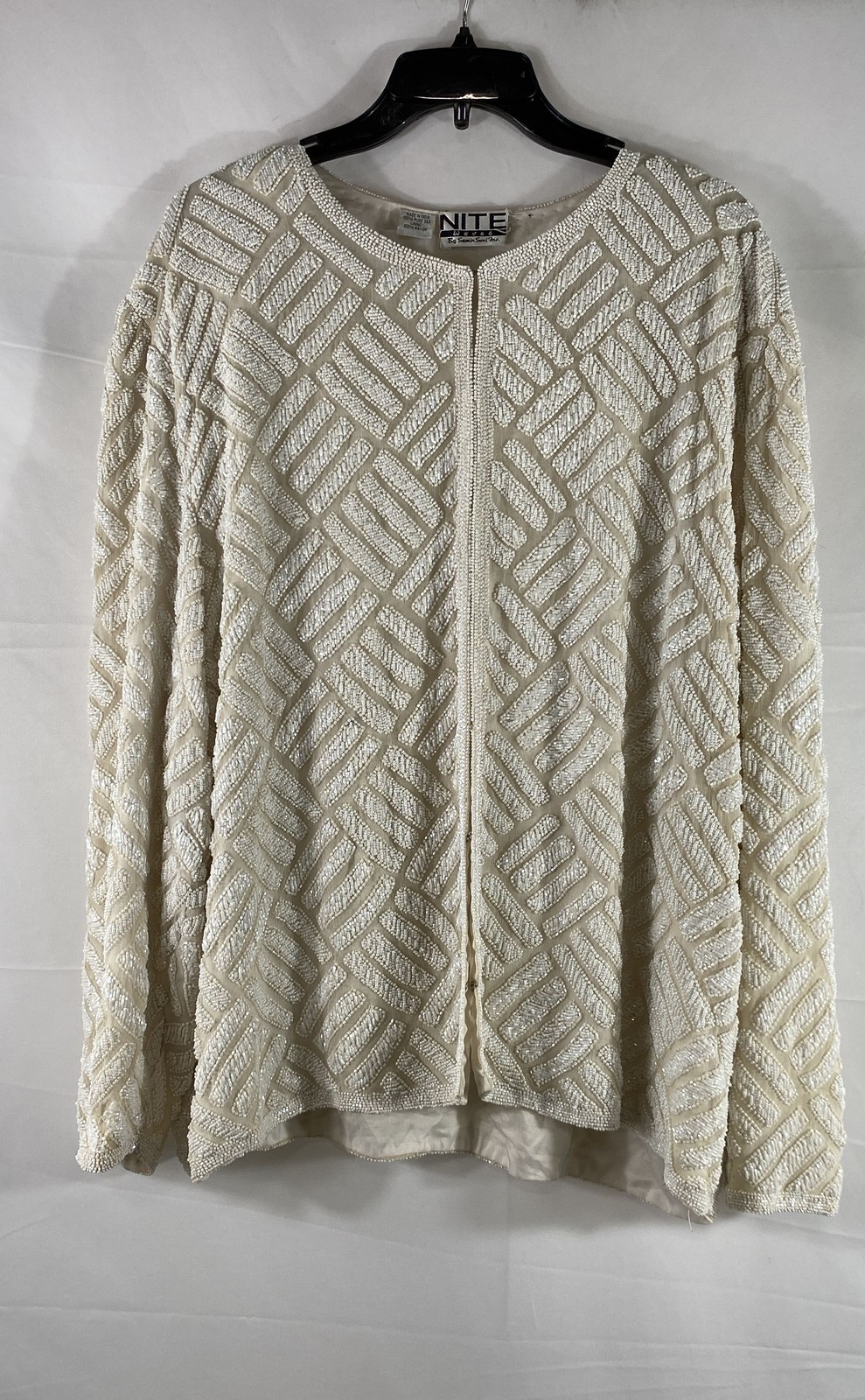 Vintage 90s Nite Waves Samir Suri Women’s White Beaded Silk Evening Jacket