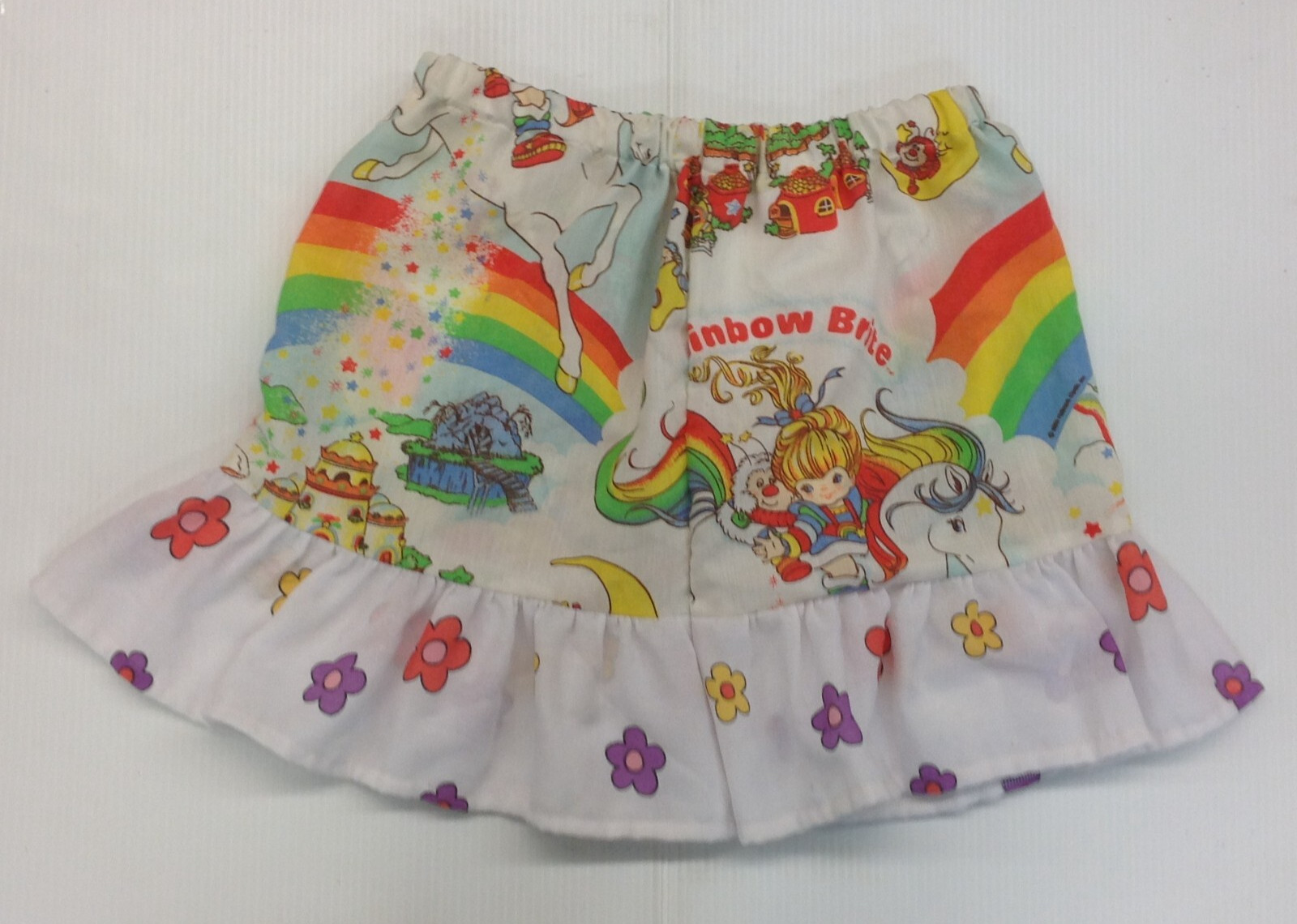 Vtg 1983 Rainbow Brite Child’s Skirt Sewcial Anxiety Upcycle Fabric with Pockets