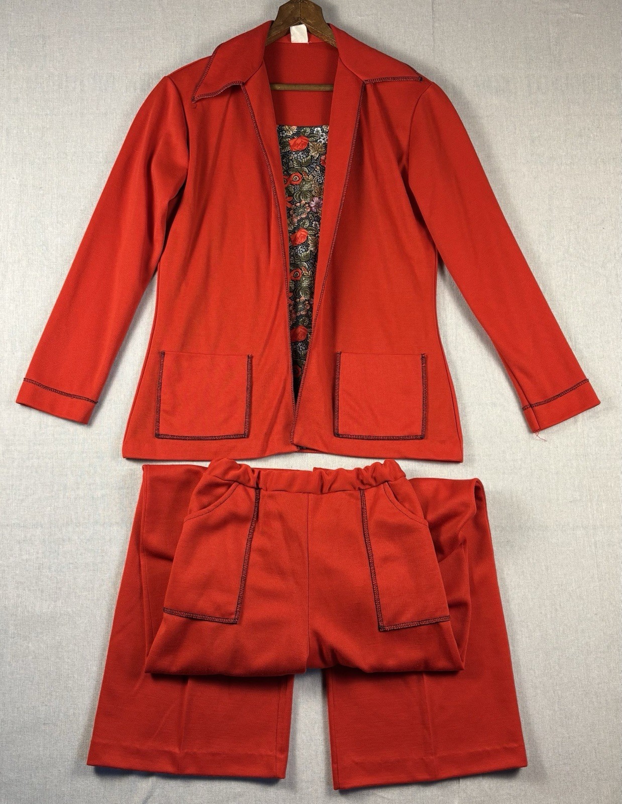 Vintage Women’s Size 8 Red Two-Piece Set Jacket w/Attached Faux Tank and Pants