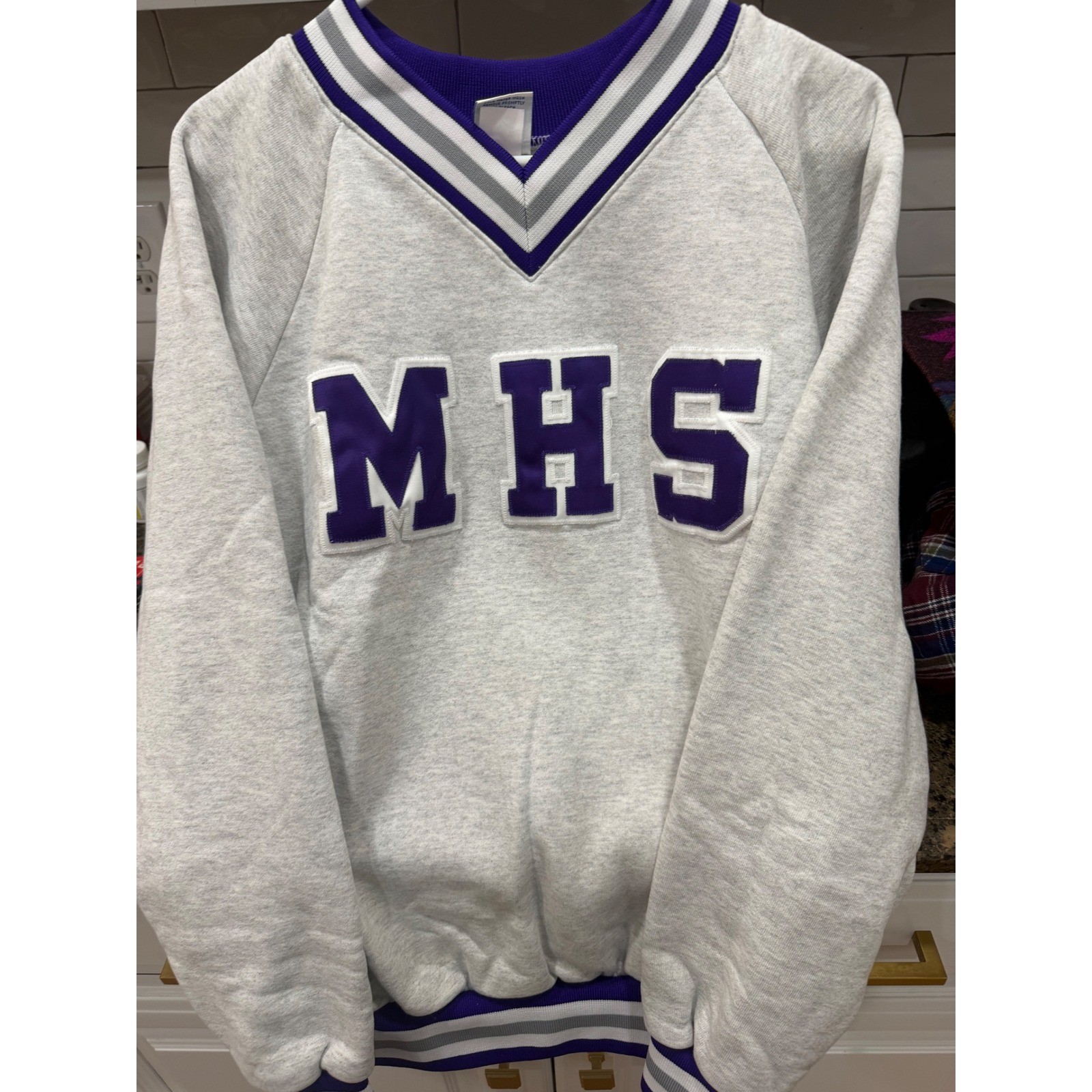Varsity Spirit Fashions MHS Sweatshirt Vintage Gray Purple V-Neck Pullover XL
