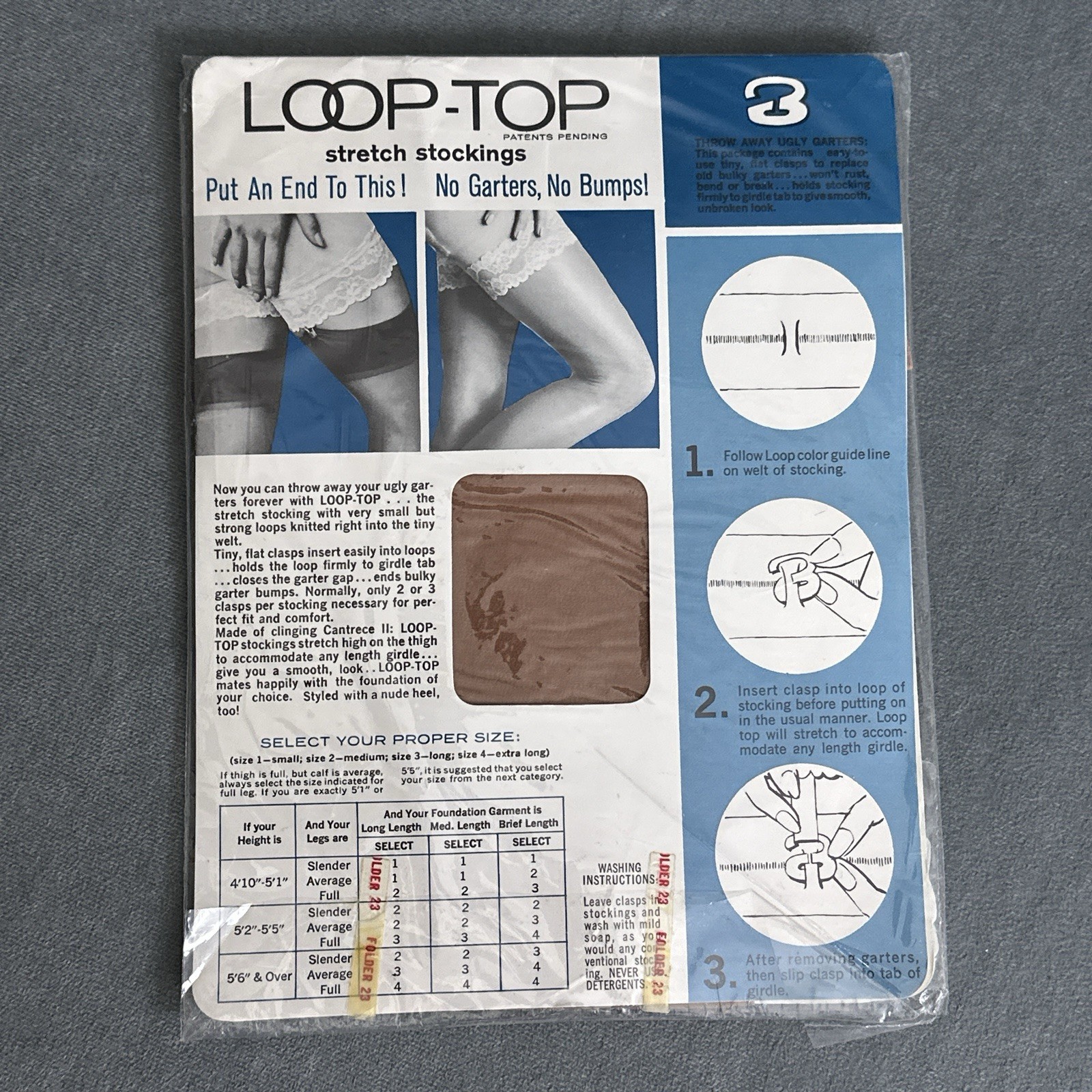 Vintage Loop-Top Park Avenue Nylon Stockings Cantrece II NOS Size 2 Clasps 1960s