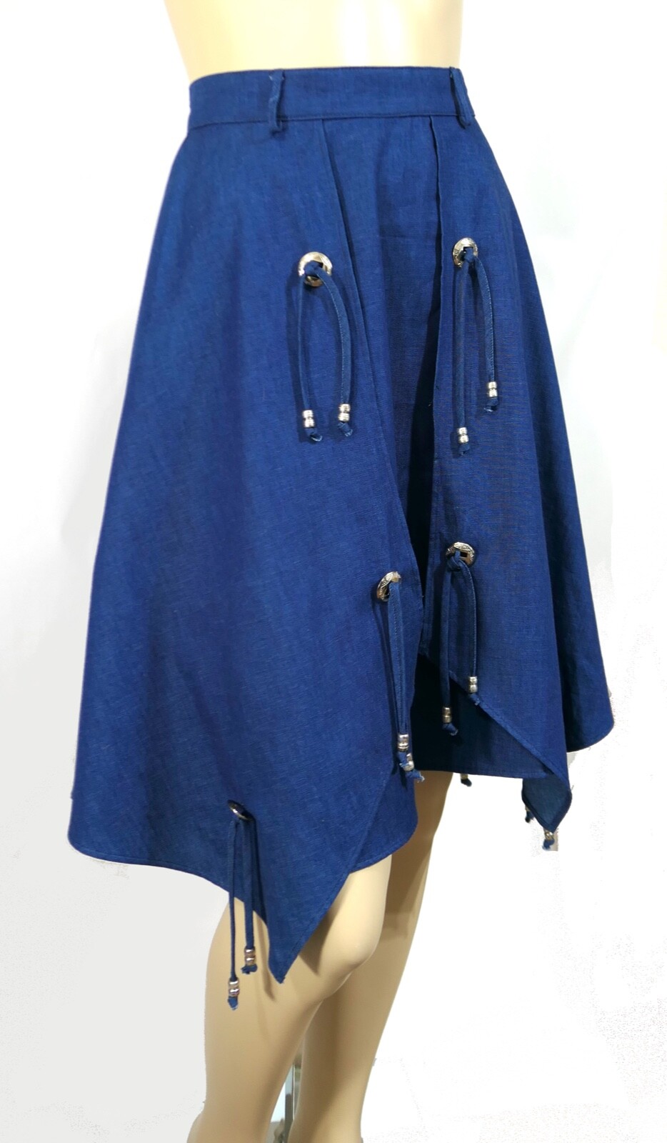 Vintage Denim Cotton Western Concho Fringe Chaps Look Skirt XS Sassa