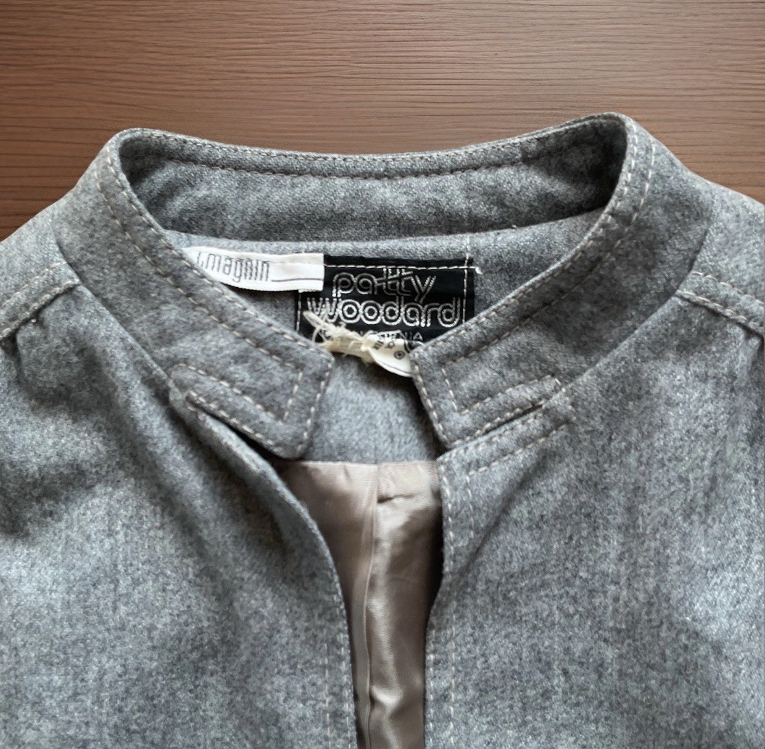 VTG 60s-70s PATTY WOODARD Women’s L Gray Wool Gabardine Belted Lined Jacket