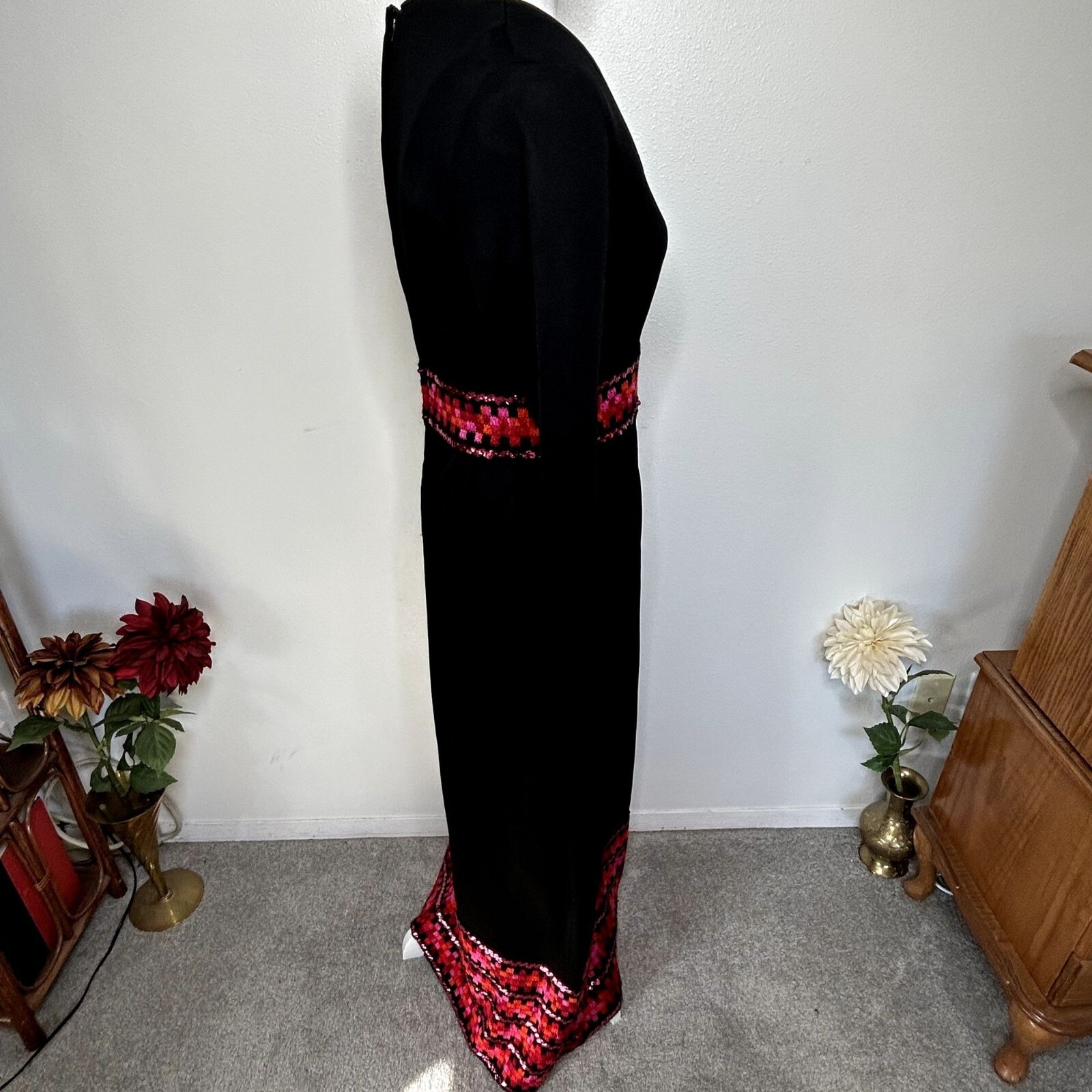 Vintage Julie Miller Black Maxi Dress w/Sequins and Embroidery