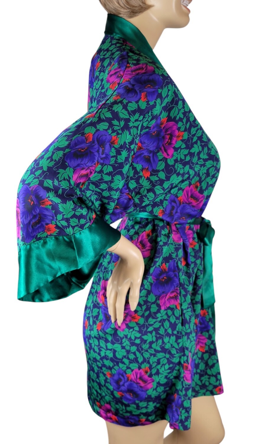 Vtg Victoria’s Secret Gold Label Poly Satin Green Purple Pink Red Floral Robe OS