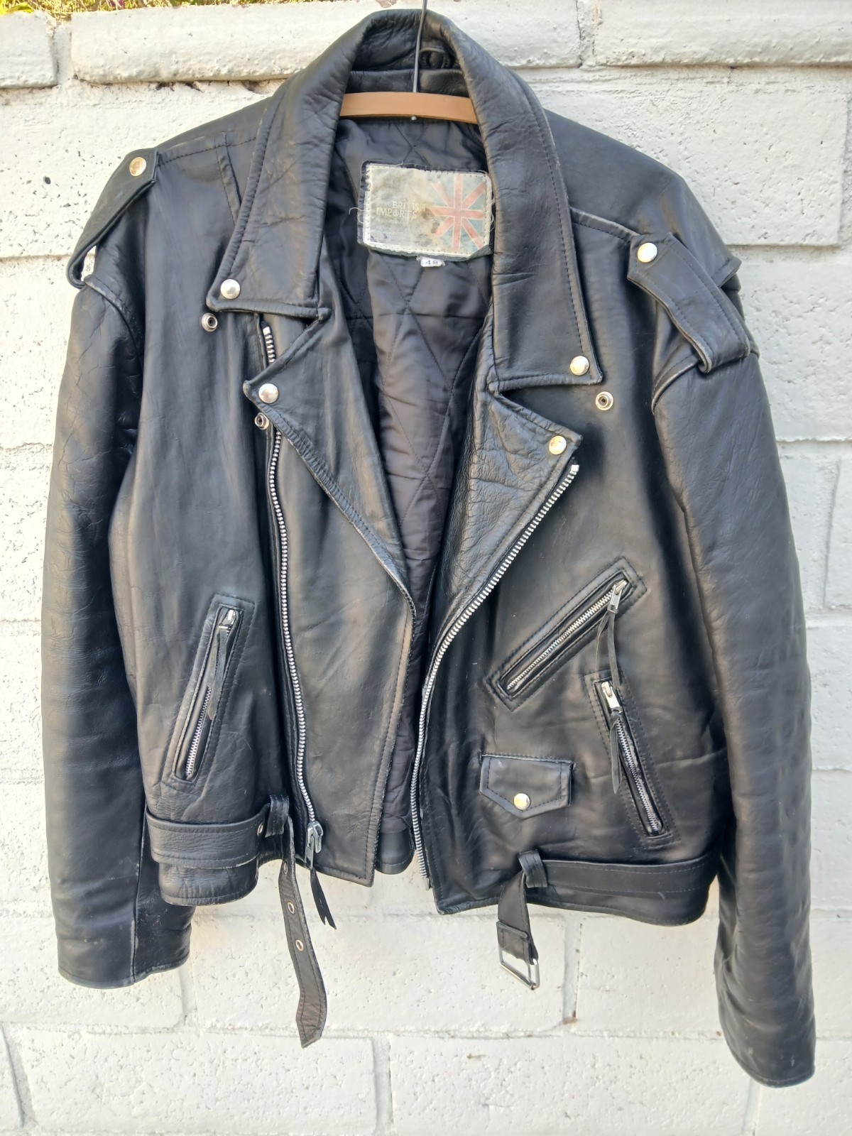 Vtg 1980s Black Leather Motorcycle Jacket* British Imports, Hollywood, Ca*Rare!