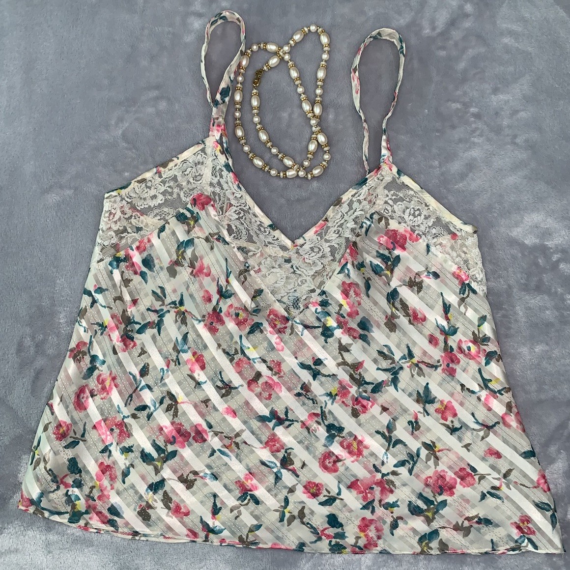VTG Shiny Satin & Chiffon Camisole Cami Top Nylon 36 38 M
