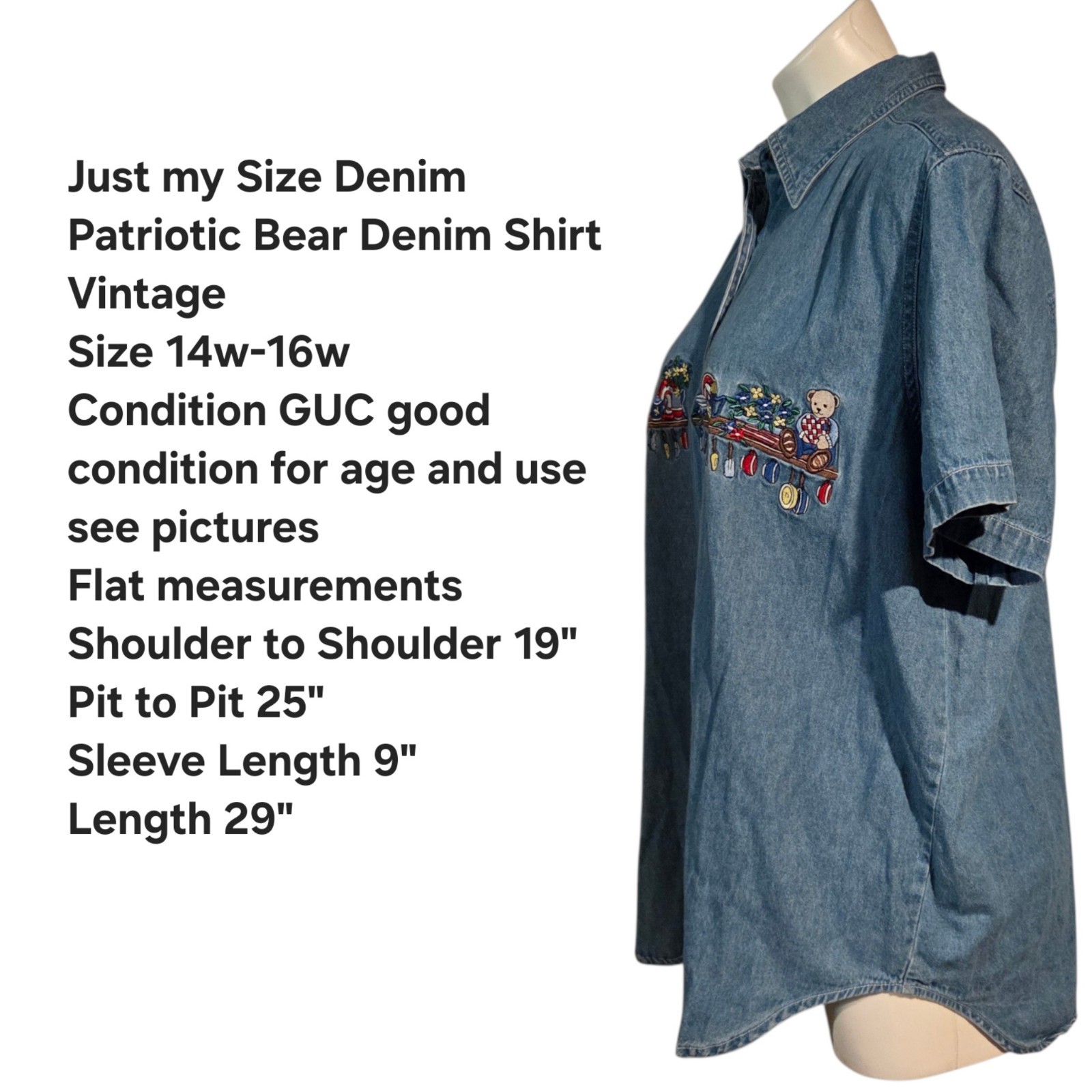 Vintage Just My Size Demo Shirt Embroidered USA Patriotic