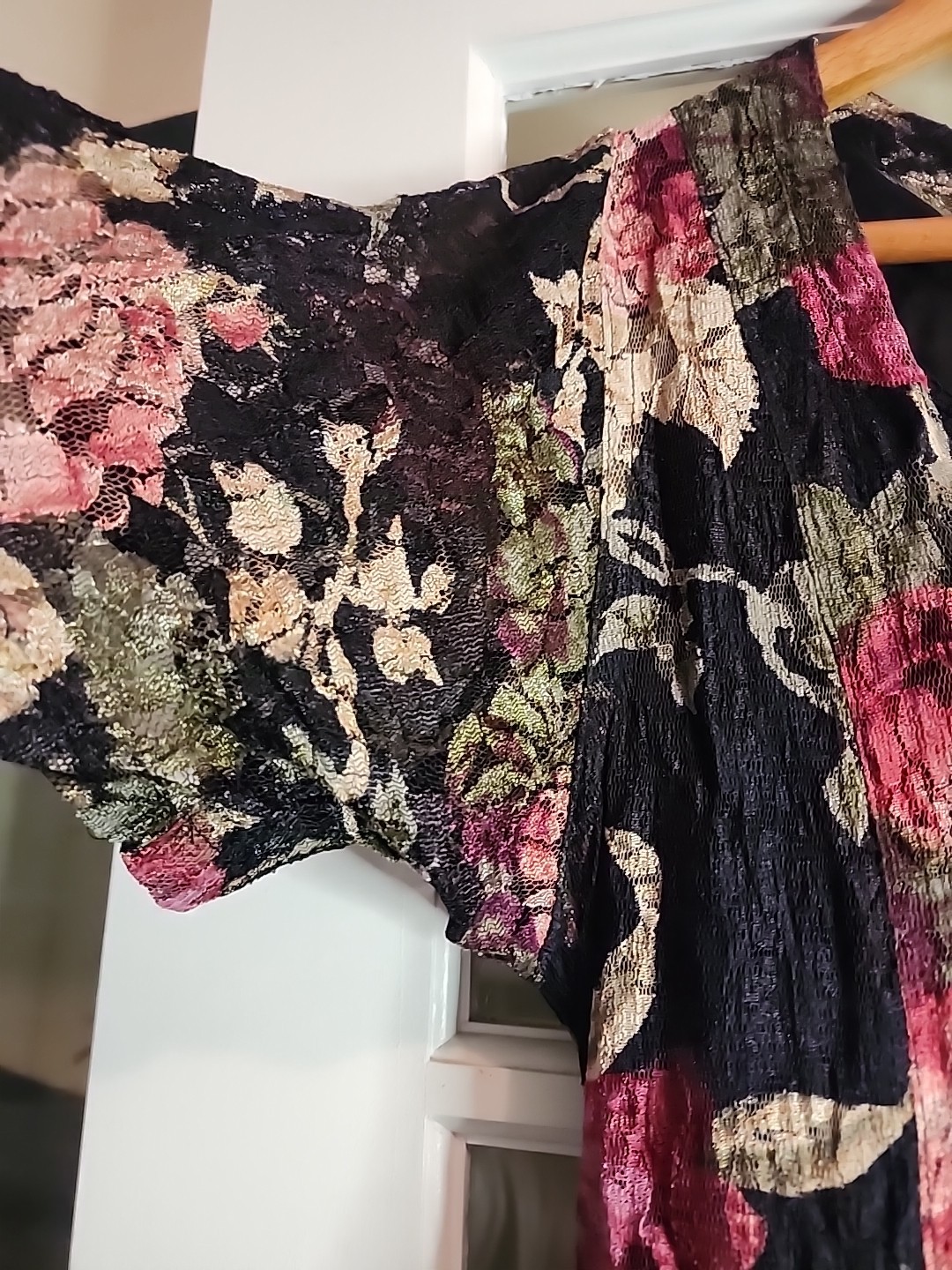 Vintage 90s Starina Sz Small Black Floral Lace Maxi Dress Boho Cottagecore