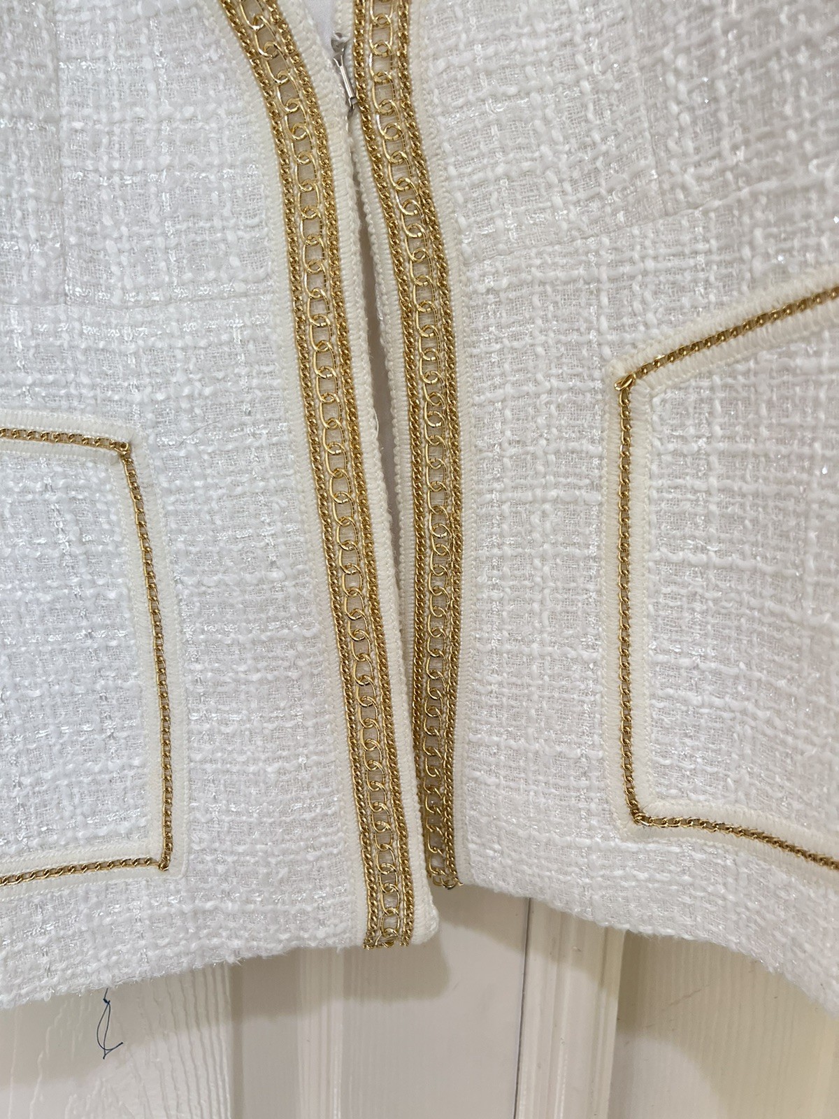 VNTG Elite Champagne White Tweed Blazer Church formal Business Old Money Sz 8