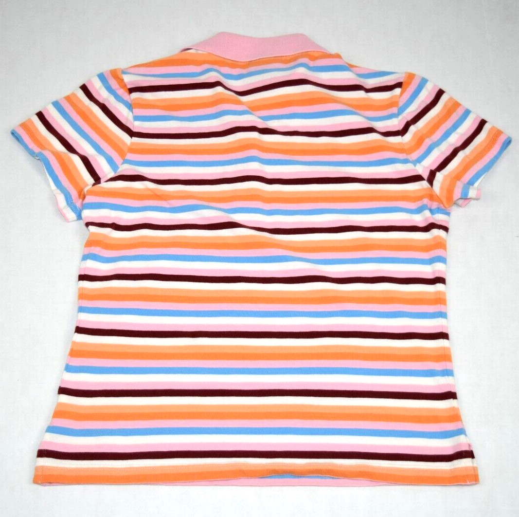 Vintage Womens Le TIGRE Shirt Size S/M 90s Pink Blue Orange Stripes White Tiger