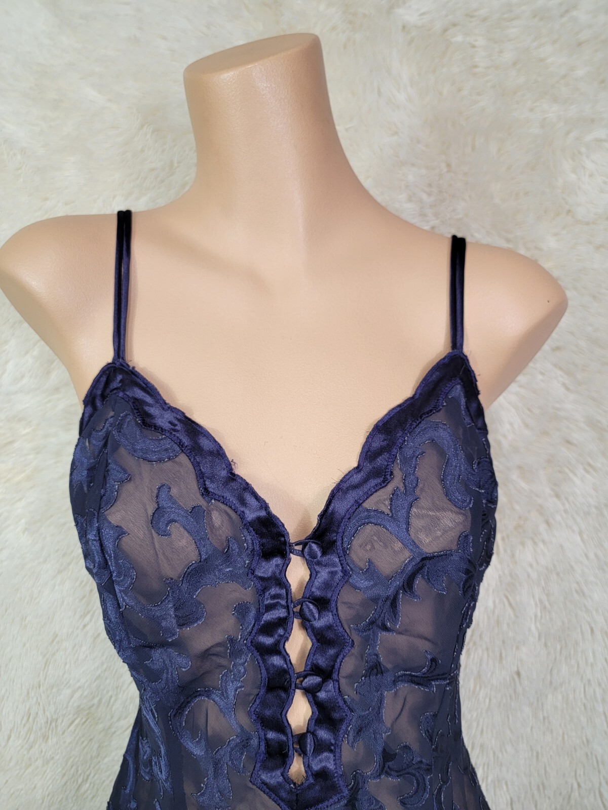 VTG Victoria’s Secret Size S Gold Label Semi Sheer Teddy Romper Playsuit Navy I