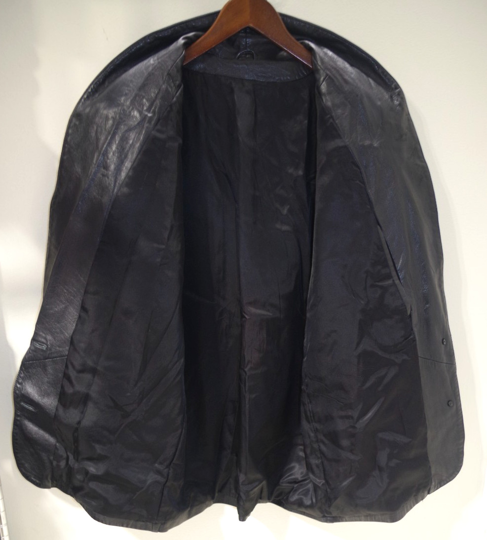 10B Vintage Womens M/L Black Leather Jacket Shawl Collar Raglan Coat