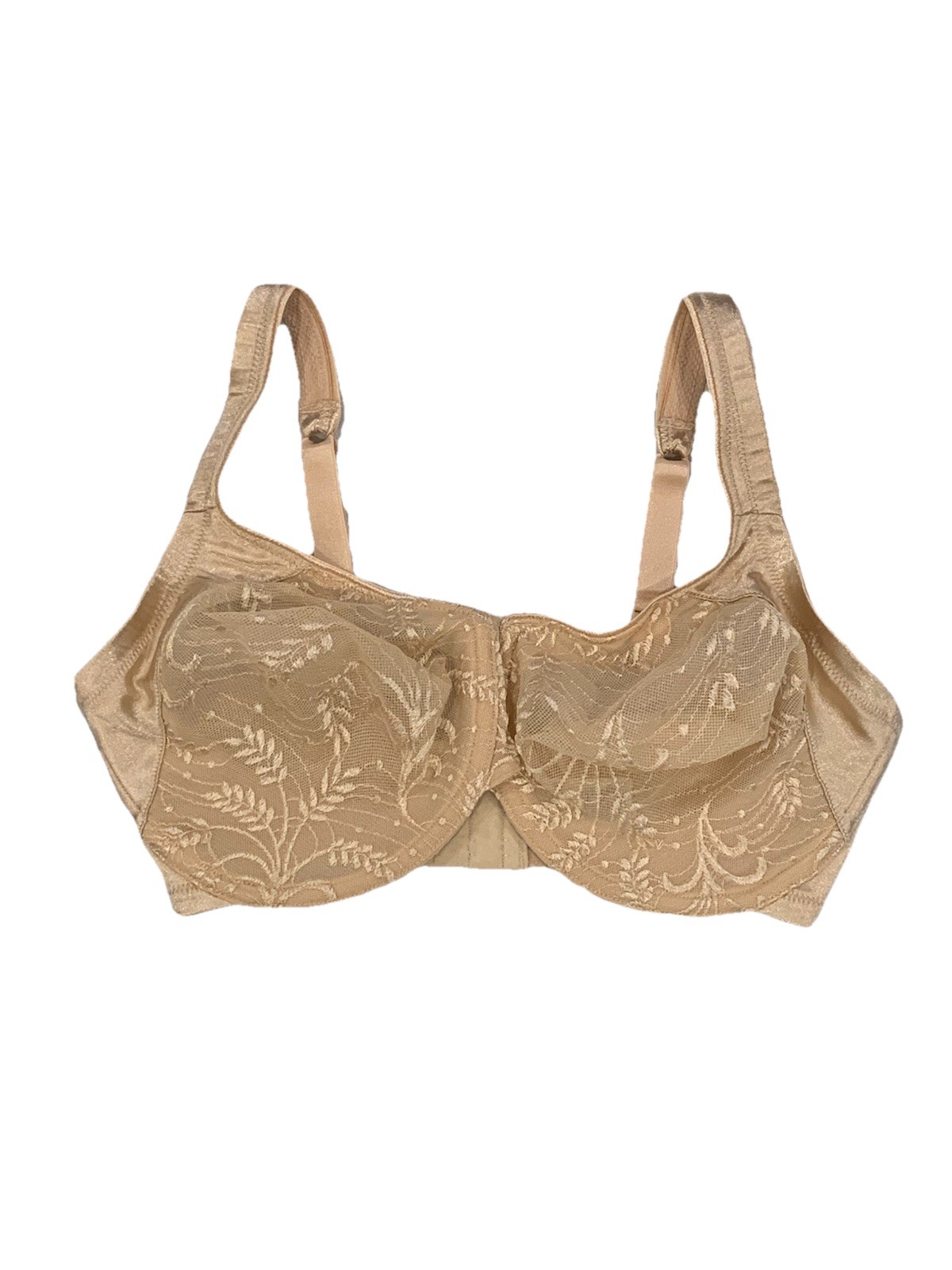Vintage Vanity Fair Bra 75-091 36DD Underwire Beige Floral Lace Sheer Botanical