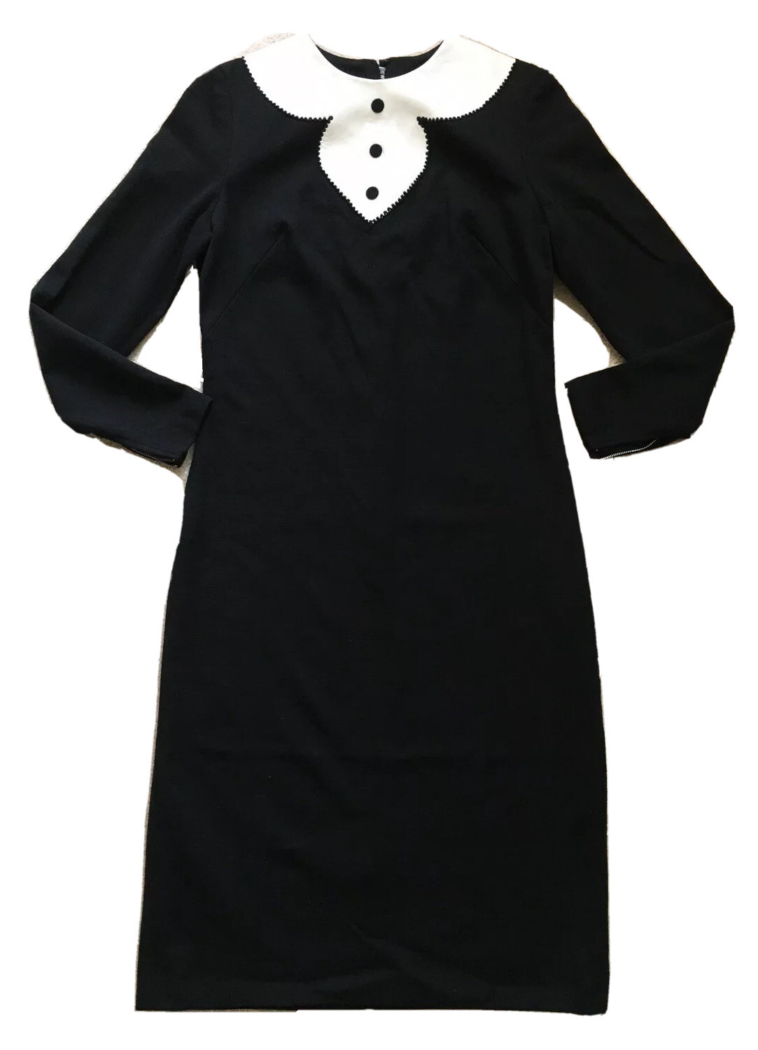 Vintage Handmade Black Wiggle Dress Faux Leather Bib Faux Collar S M