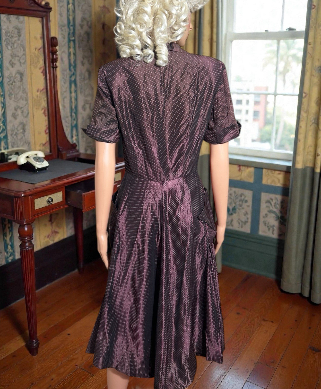 Vtg 50s Dress Set Mommy & Me Matching Plum Taffeta Party Fit Flare 28”W Girls 12