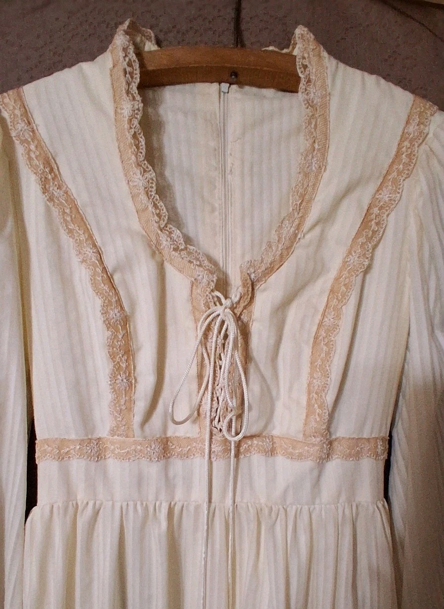 1970’s Long Boho Style Ivory Lace Up Bodice Cotton Dress By Zum Zum