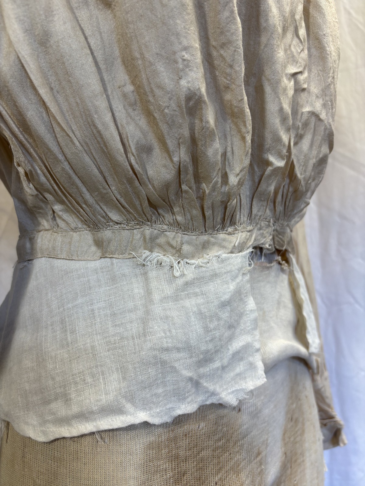 Antique Edwardian Victorian Women’s Taupe Silk Blouse Shirt Top As Found