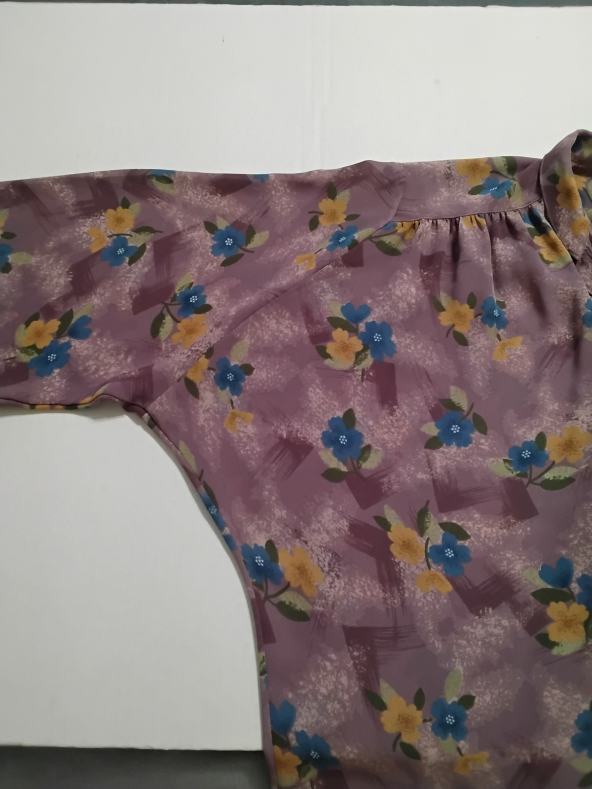 Vintage 80’s Semi Sheer Blouse Purple Mauve Florals Mamselle Sz 7/8 Long Sleeves