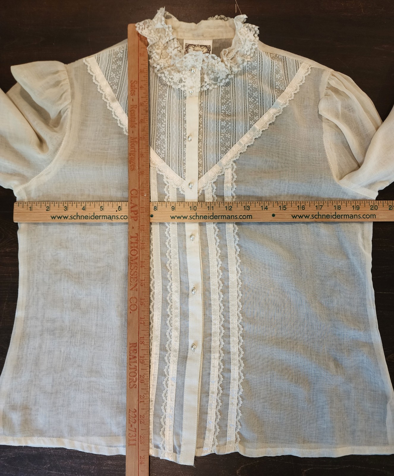 Vintage Jessica’s Gunnies Victorian Blouse Ivory Button Cuff Lace Women’s Size M