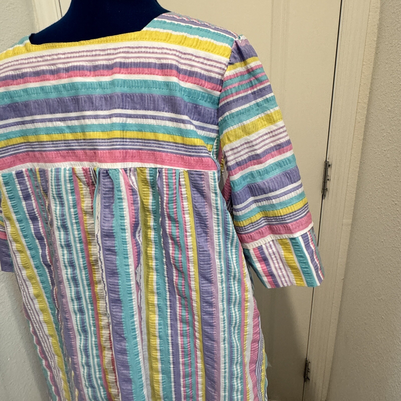 Women’s Vintage 80’s Rainbow House Dress Pastels Size XL Nursing Moms Mumu