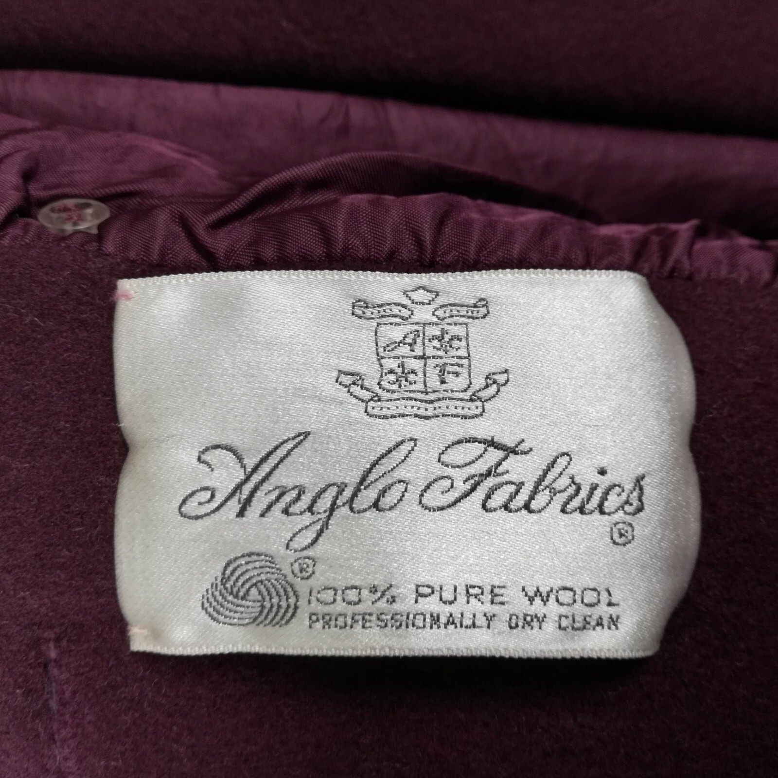 Vintage Anglo Fabrics Womens Jacket L Burgundy Wool Military Double Breasted