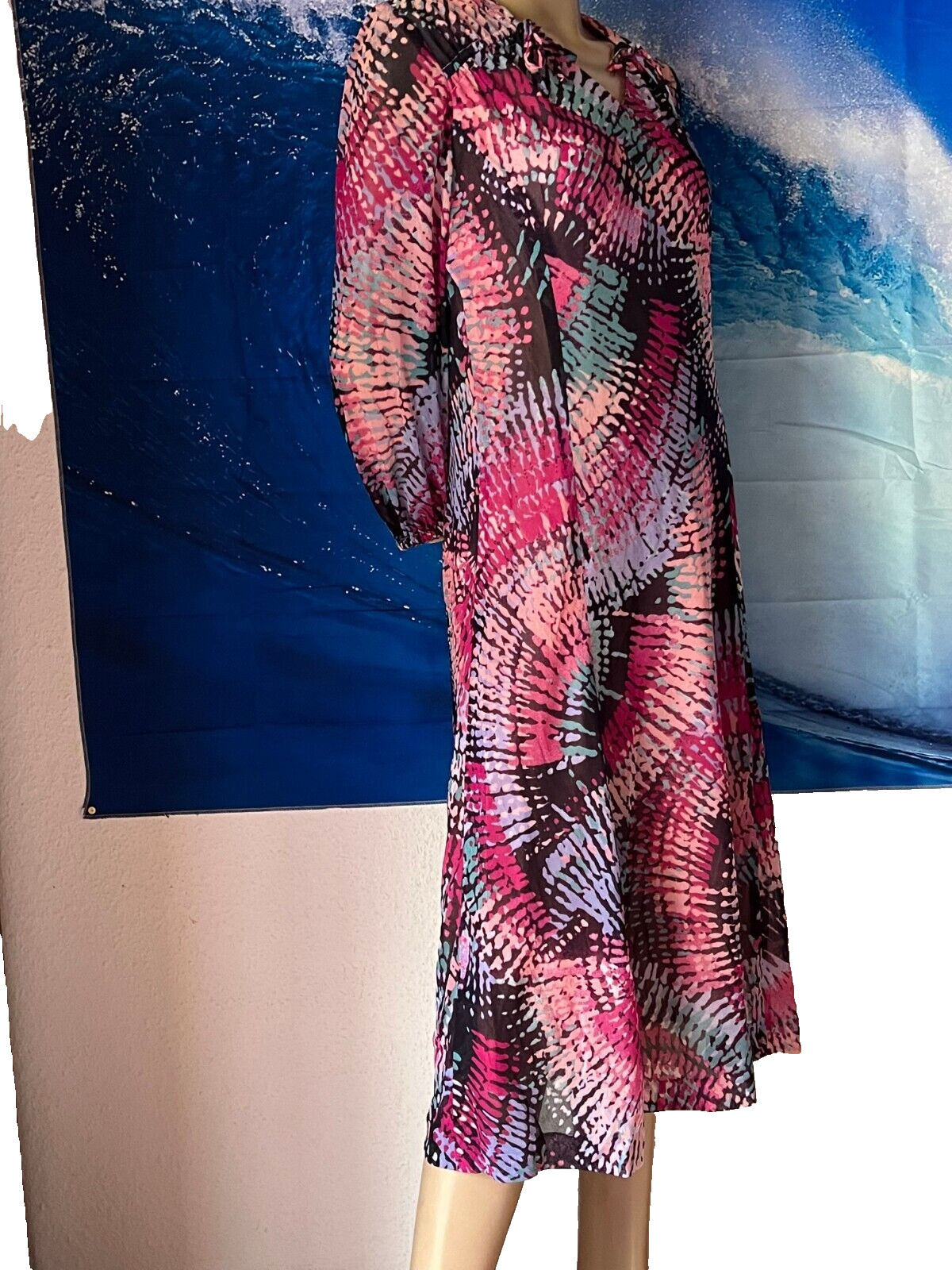 Late 60s French Vintage Midi Dress Graphic Print Made in France Size 38 40