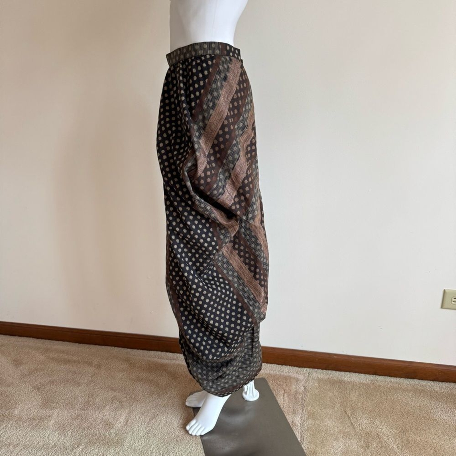 Issey Miyake Rare Runway Brown Black Asymmetric Skirt Silk Cotton Metallic