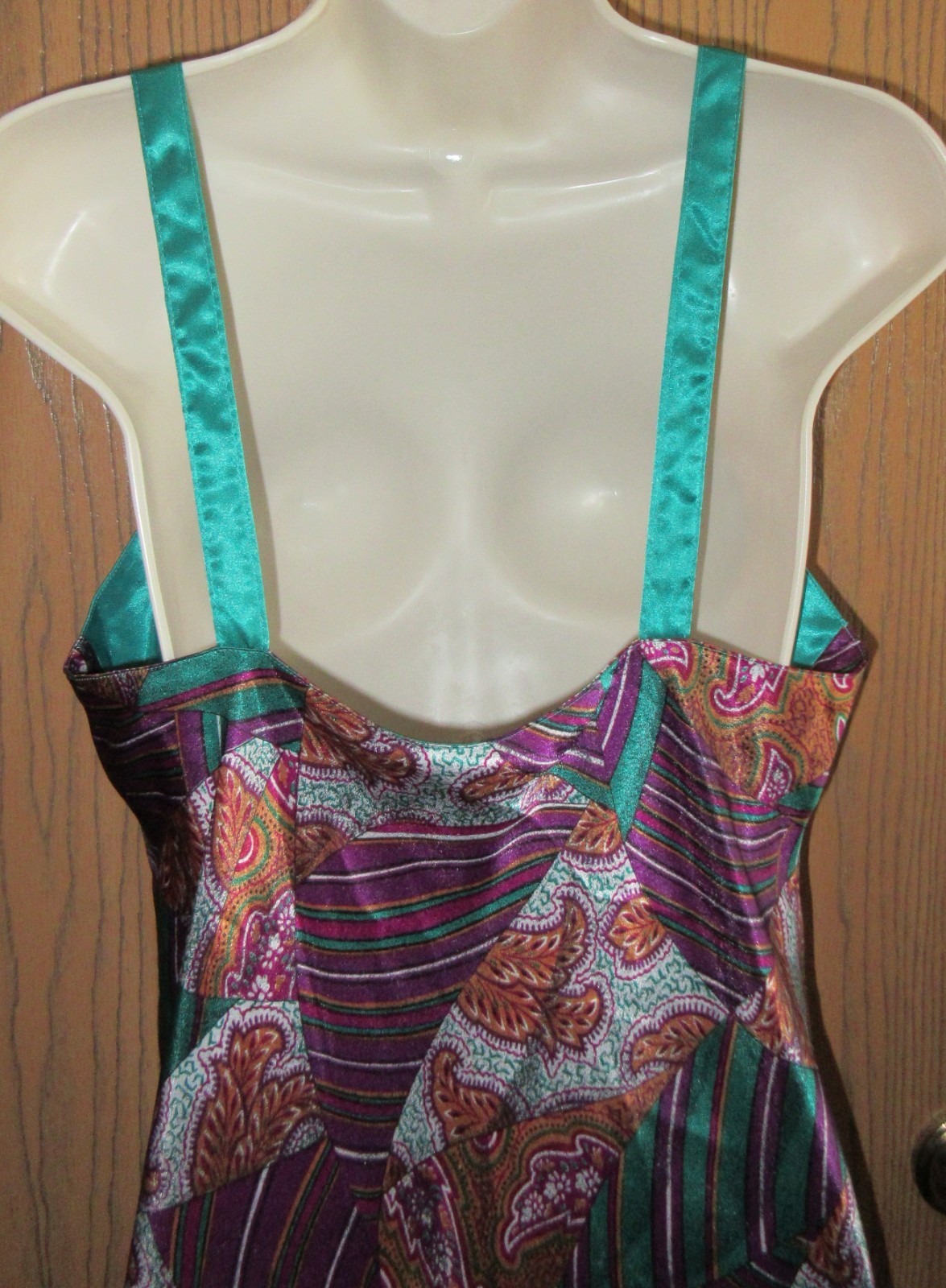 1970’s LAUREN ALEXANDRA midi EMERALD GREEN PURPLE bias chemise nightgown dress M