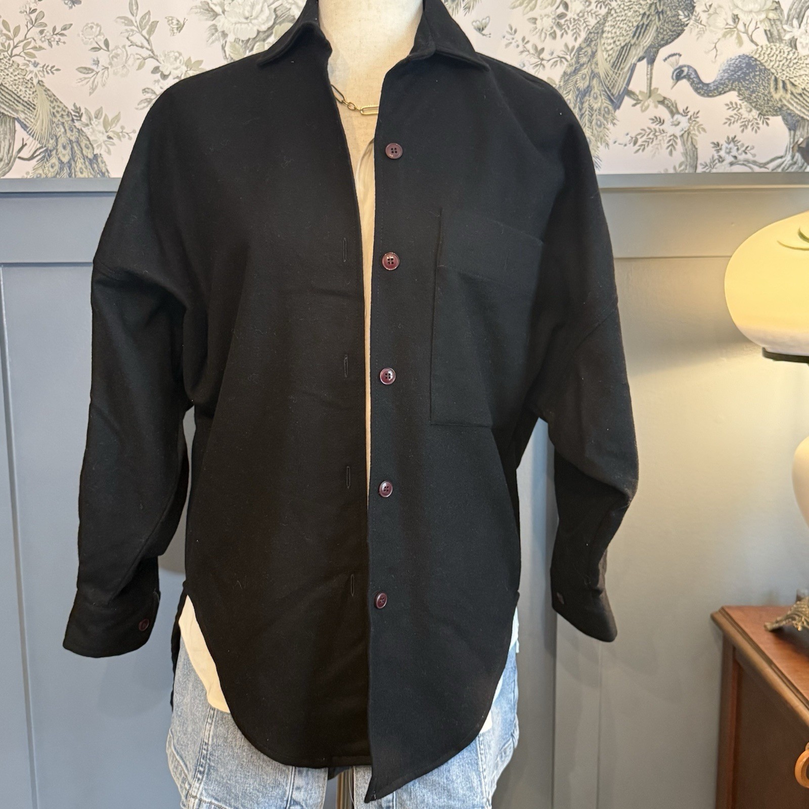 Savannah Players Vintage Italian Wool Shirt Jacket –Women’s Small Black Italy