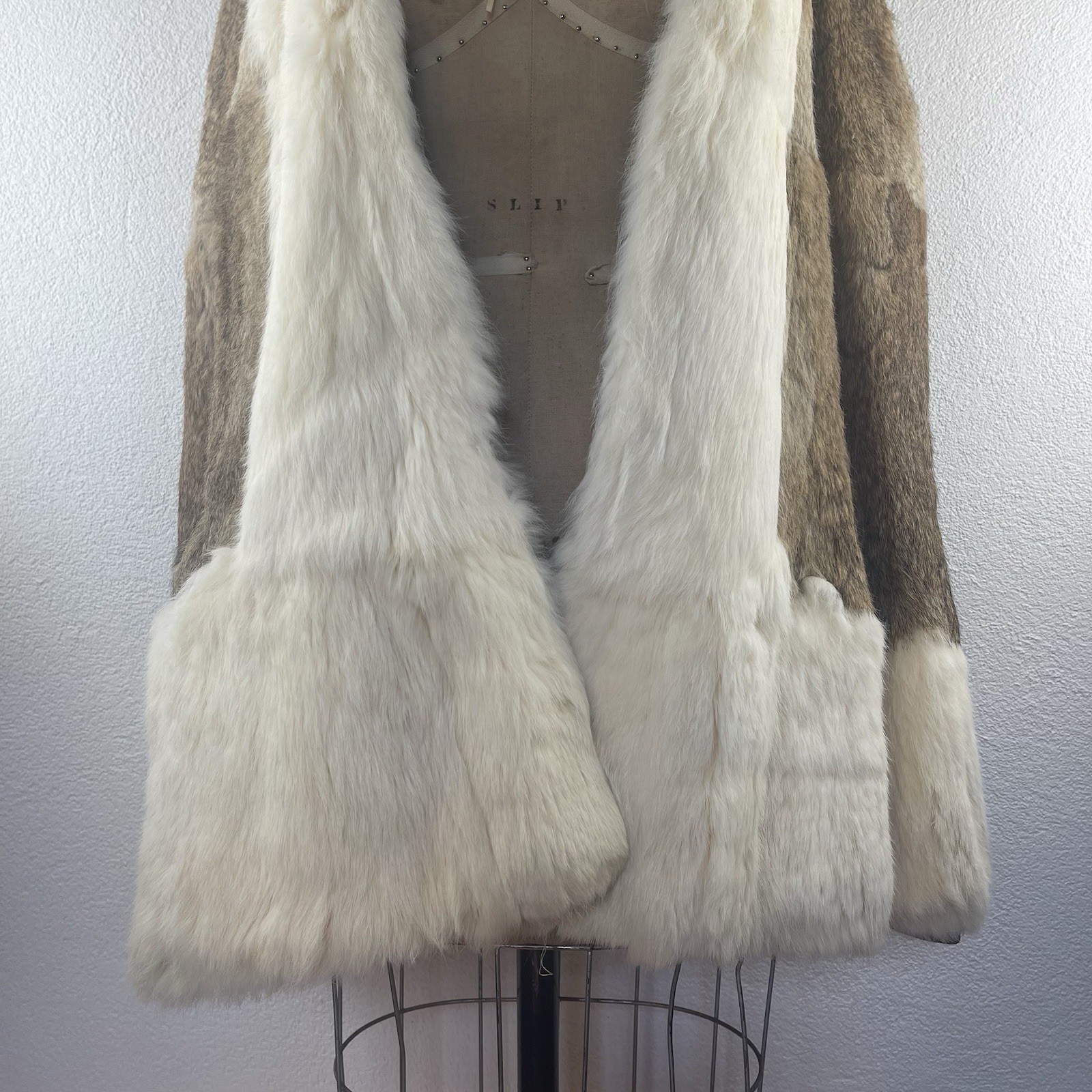 Vintage l 60s Mod Hippie Festival Two-Tone Rabbit Fur Pocket Hooded Cape Poncho