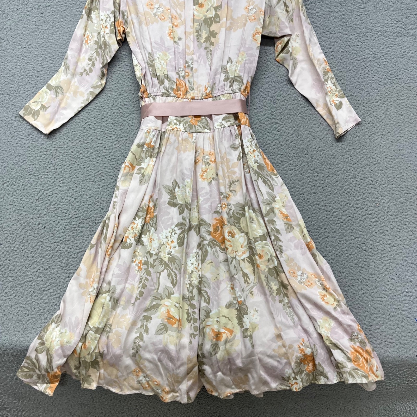 Vtg Donna Morgan Dress Womens 11/12 Pink Floral Midi Belted Lace 90’s 80’s Retro