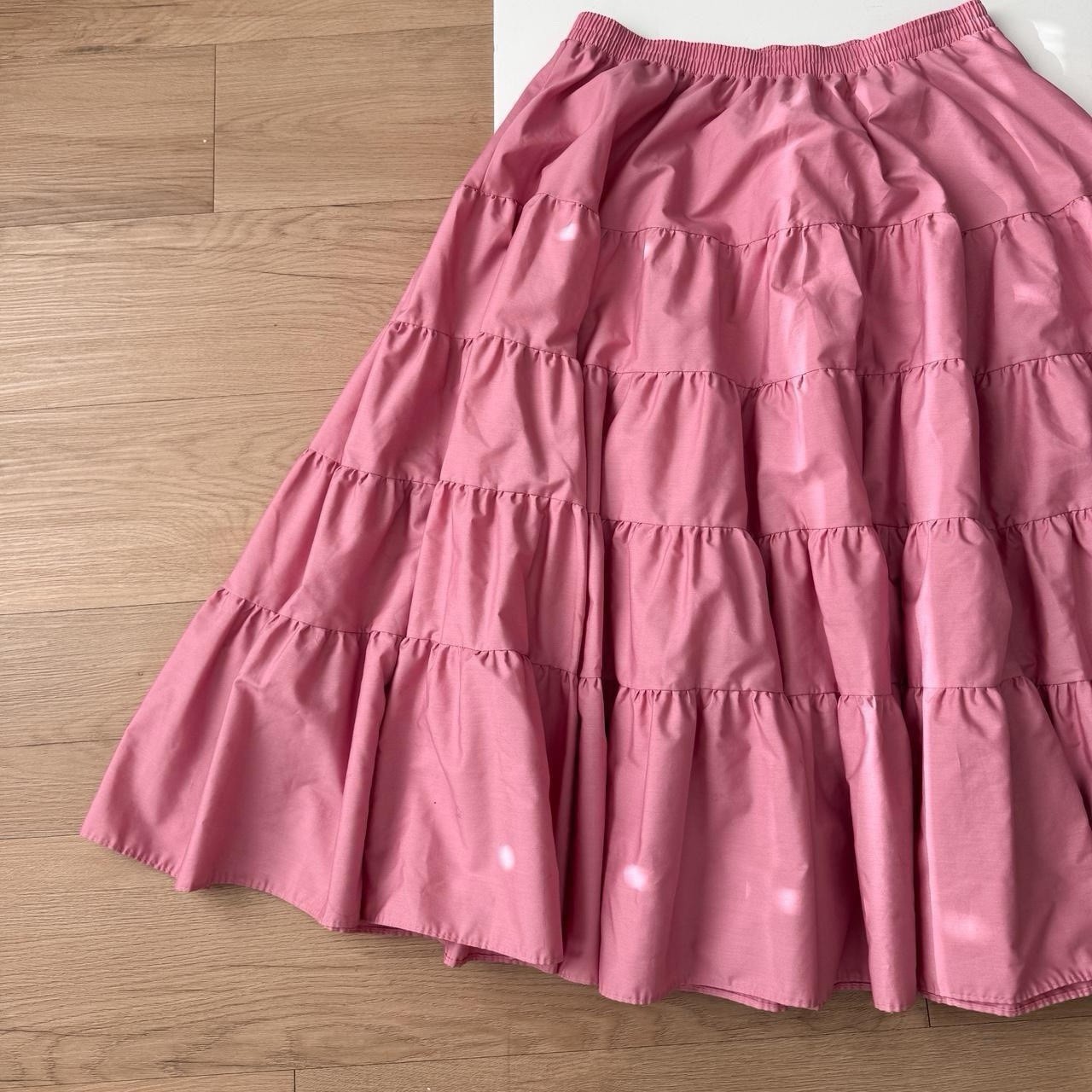 Vintage 70s/80s Pink Maxi Skirt Prairie Square Dance Tiered Cotton XL Cottage