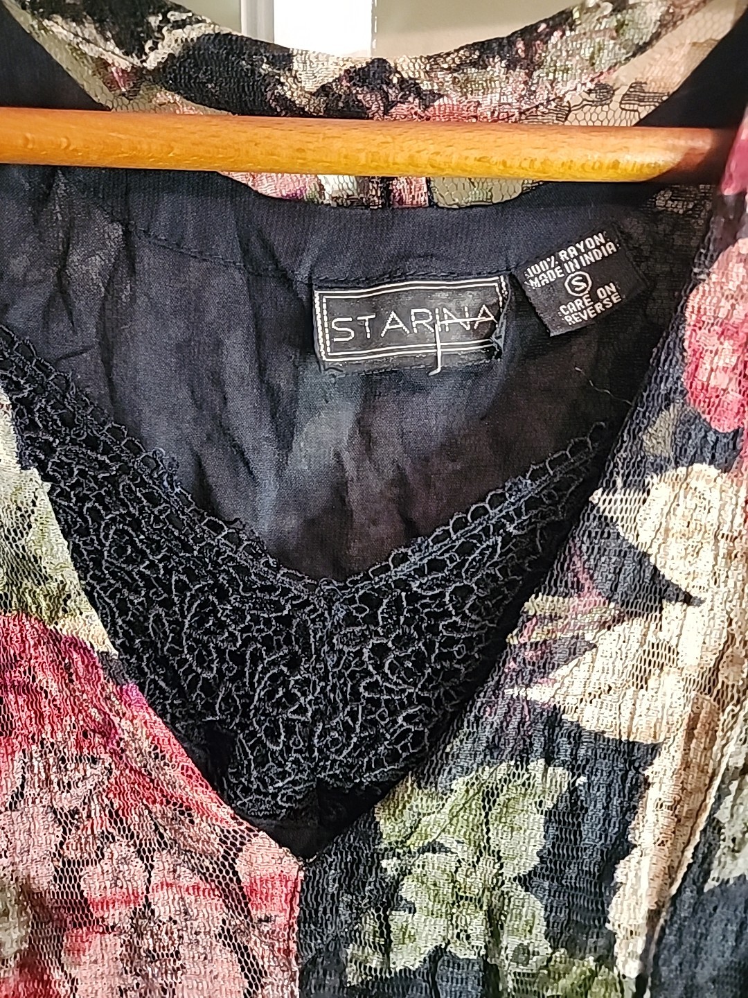 Vintage 90s Starina Sz Small Black Floral Lace Maxi Dress Boho Cottagecore