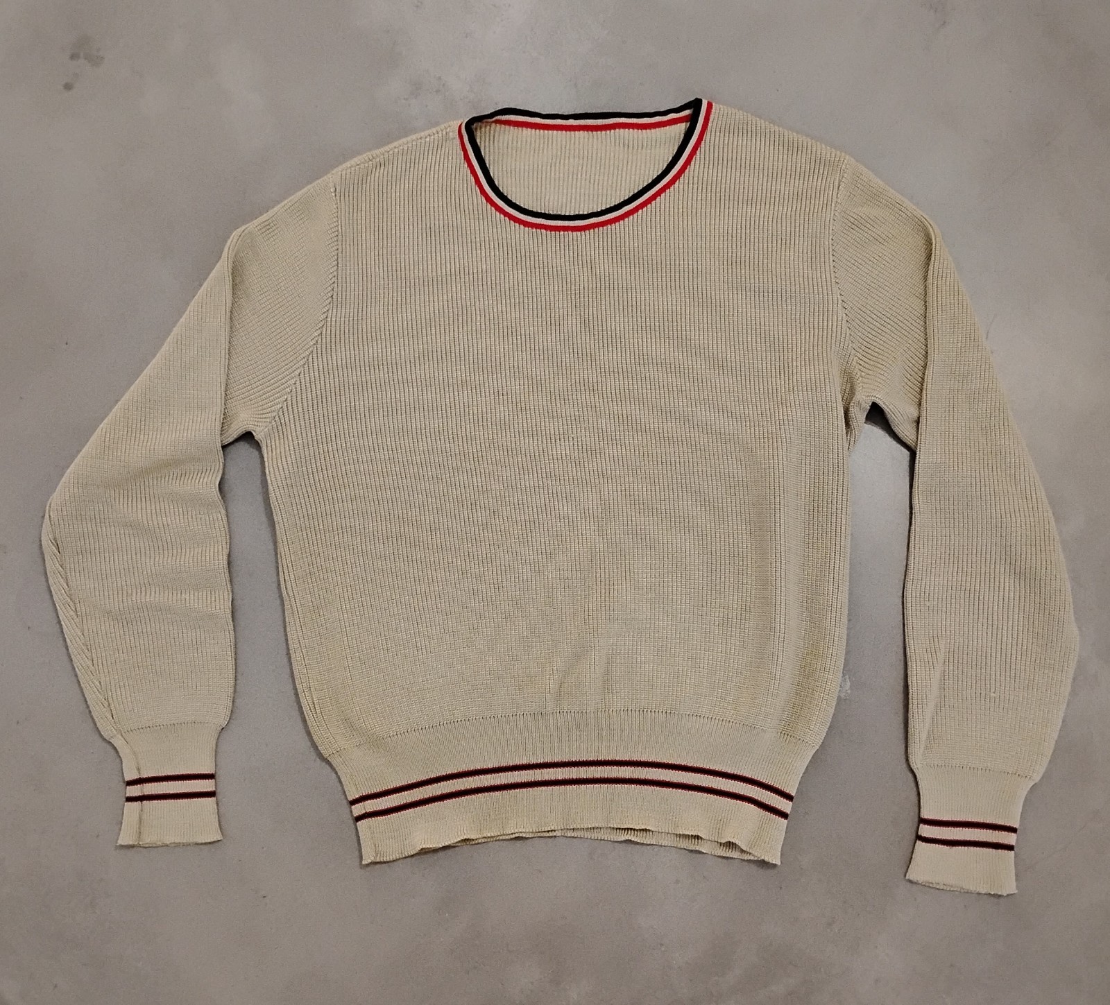 Vintage Cream Knit Acrylic Two Tone Stripe Sweater Preppy Sporty 90s Normcore