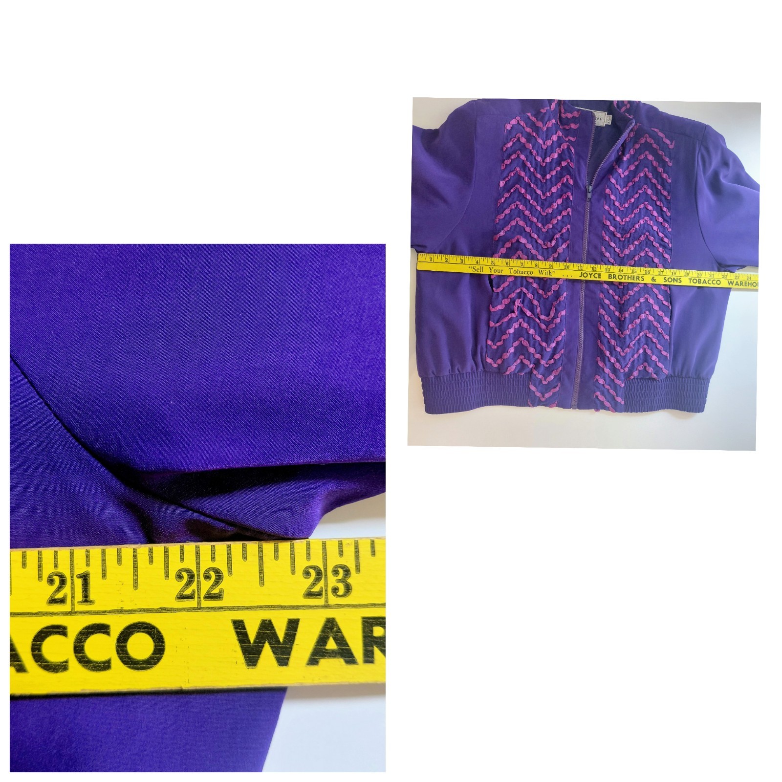 Vintage Howard Wolf Purple Pink Chevron Bomber Jacket Ruffle Ribbon Art Wear L