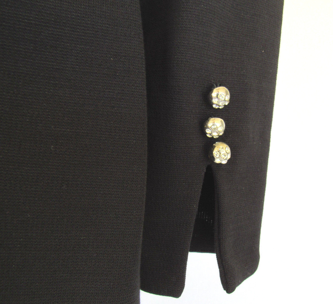 VTG 1960s DAVID WARREN NEW YORK DRESS BLACK RHINESTONE BUTTONS SIZE 14 POLY WOOL
