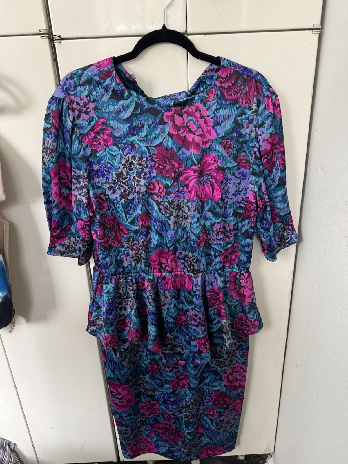 Vintage 1980s Peplum Dress Size 12 / 14 Floral Aunty Church Vibes Retro Mom Cute