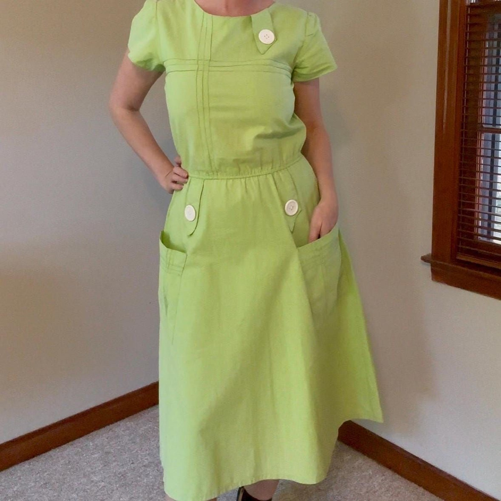 Vintage 60s Lime Green Mod MCM Pop Art Day Dress