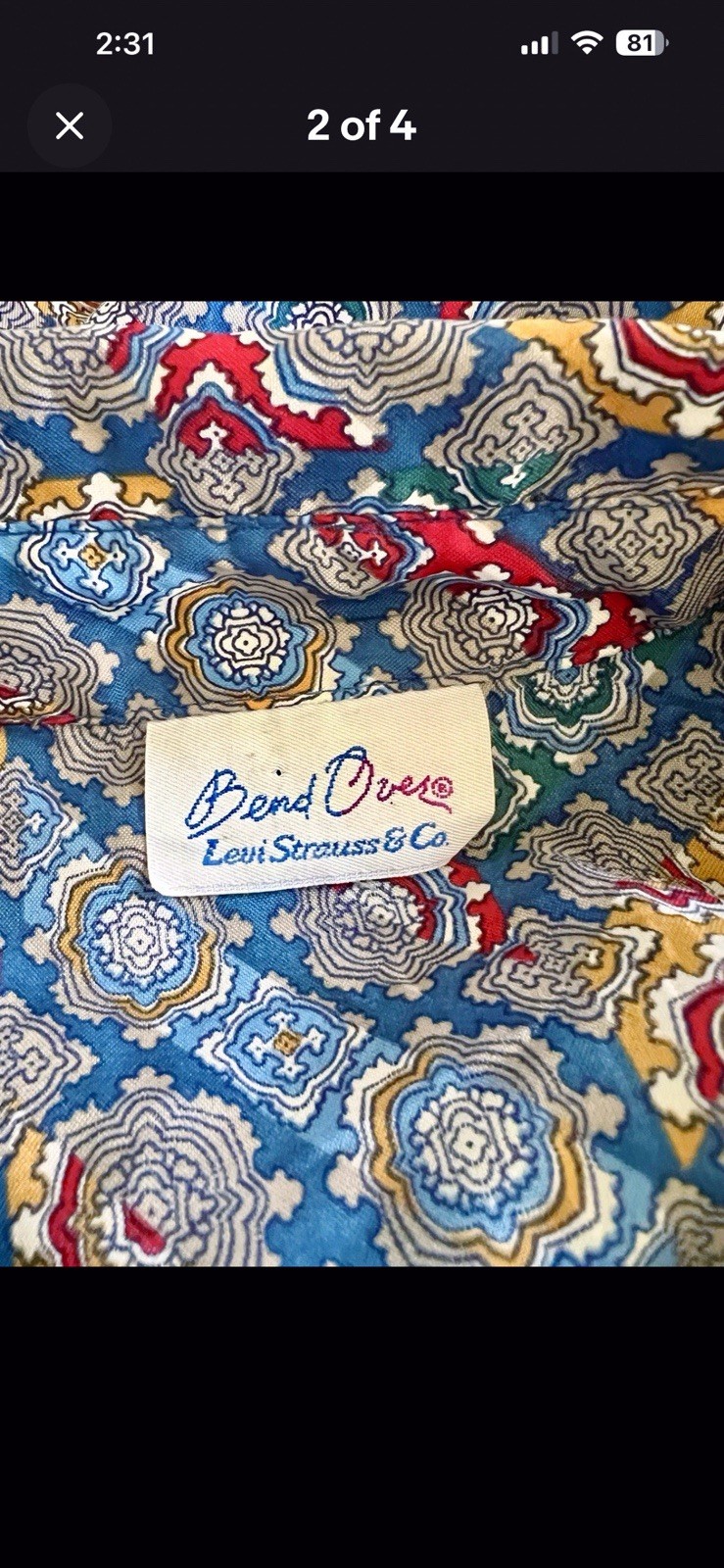 Vintage 70s Levi’s Bend Over Blouse Top Women’s Large Geometric Disco Hippie