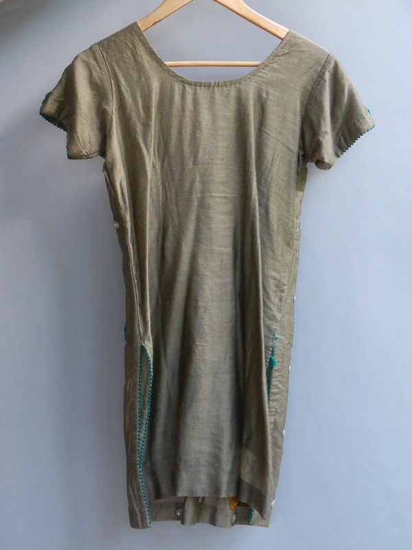 VTG India Tribal Hippie Festival Dress Silk Tunic 3D Velvet Applique Beaded XS