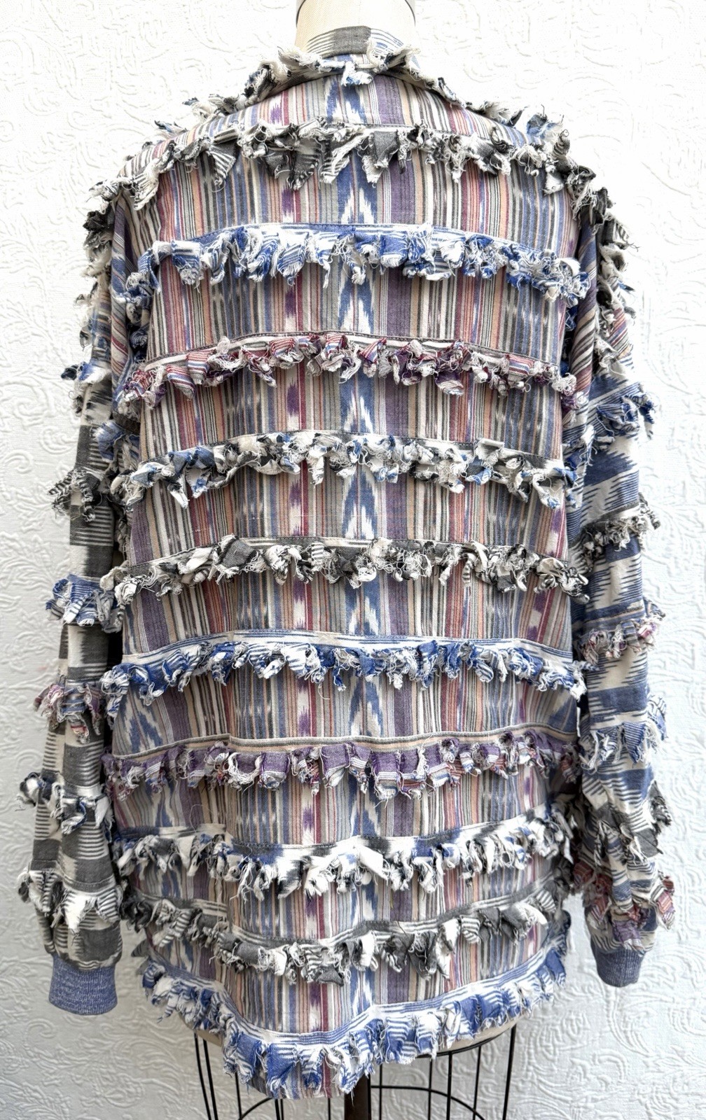 Paula Sweet Muslin Mink Ikat Lightweight Cotton Gray White Blue Jacket LARGE