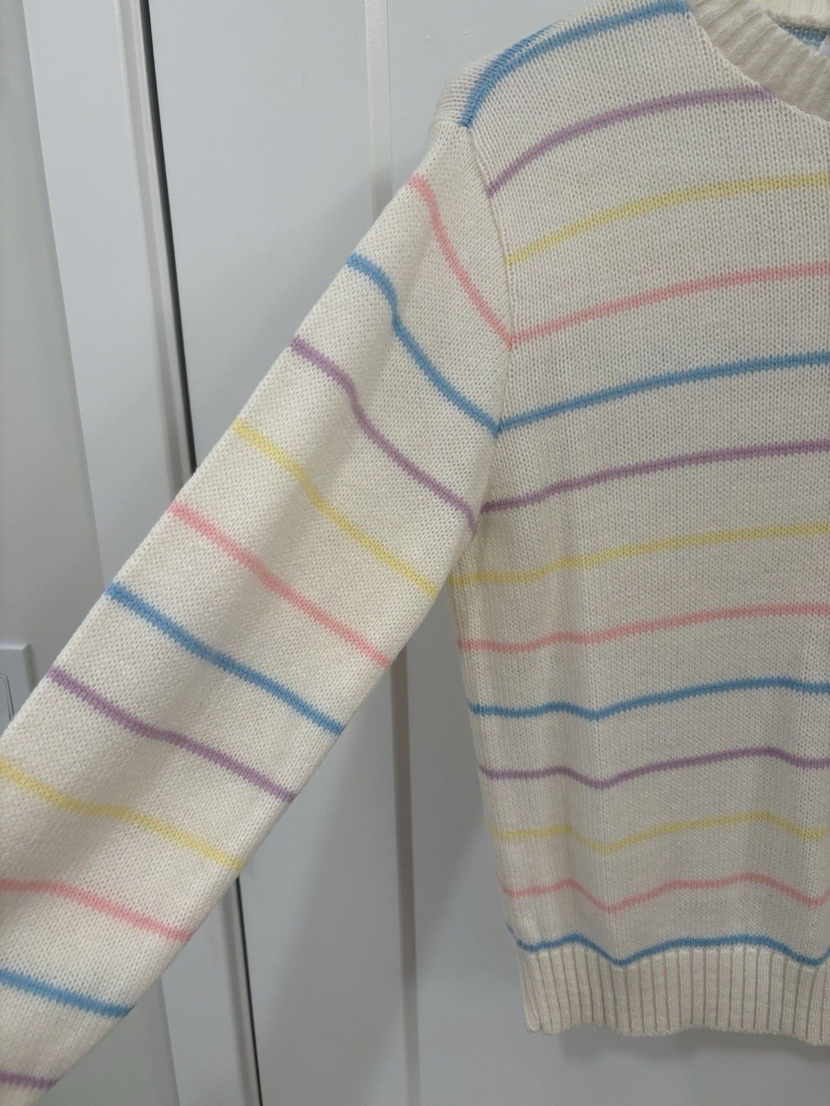 Vintage 80s Cream Pastel Stripe Knit Gardner USA Made Sweater