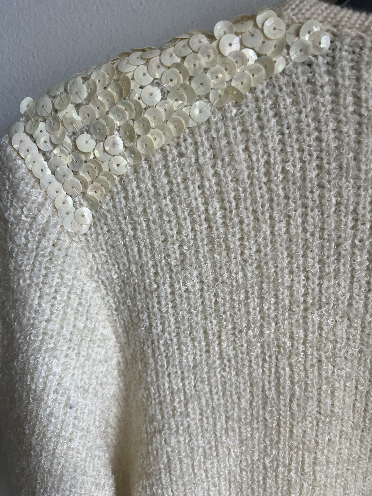 Compositions Vintage Sweater Knit Cardigan Open Front 70s Chunky Sequins Large