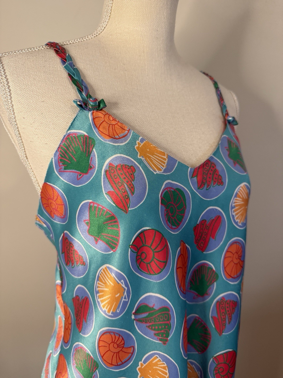 Vintage Fantasies By Morgan Taylor Satin Seashells Slip Dress Sz M
