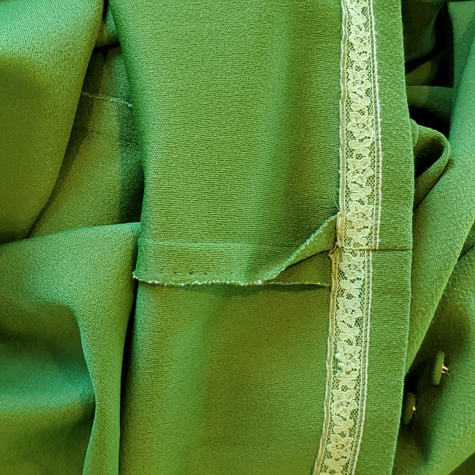 VTG Long Dress Longsleeve Floor Length Kelly Green Sz S Edwardian 60s 70s Basic