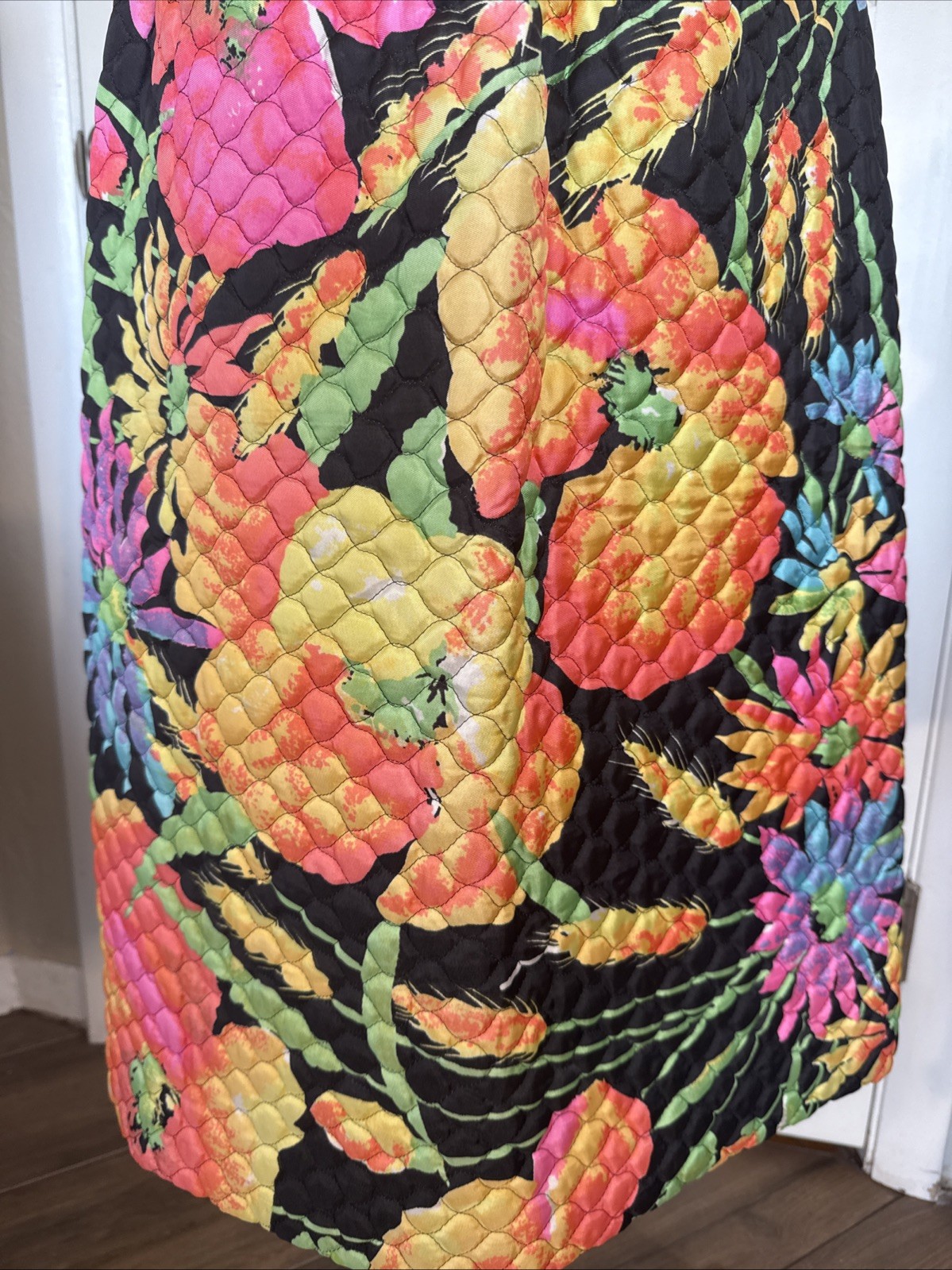 Vintage 1960s Womens Long Quilted Skirt Neon Flower Power Bonwit Teller XXS XS